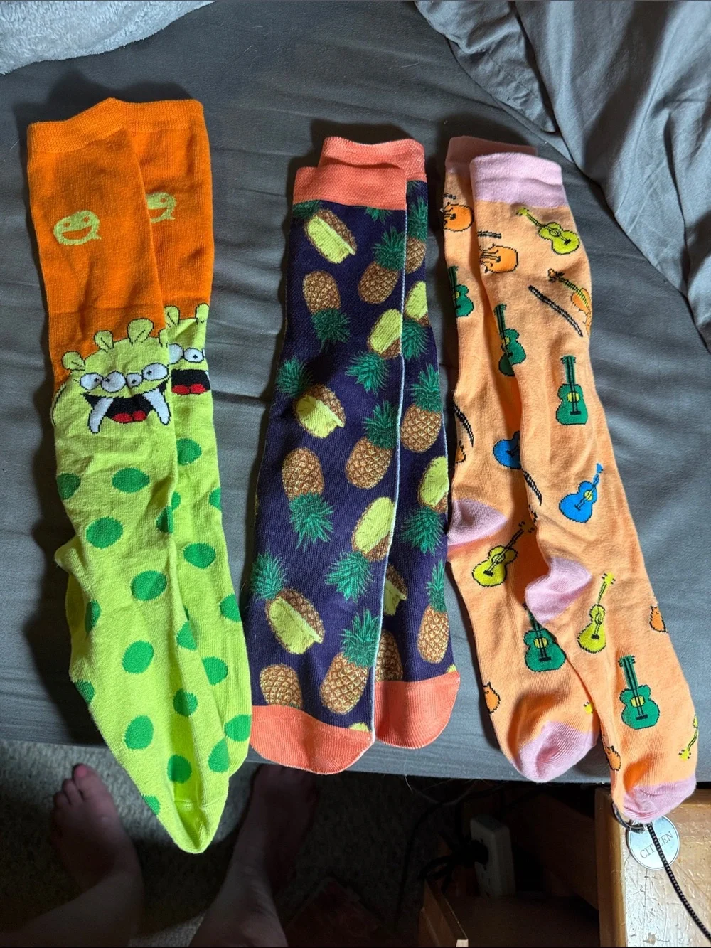 Bright Fun Novelty Socks Set - Pineapple, Guitars & Monster Prints